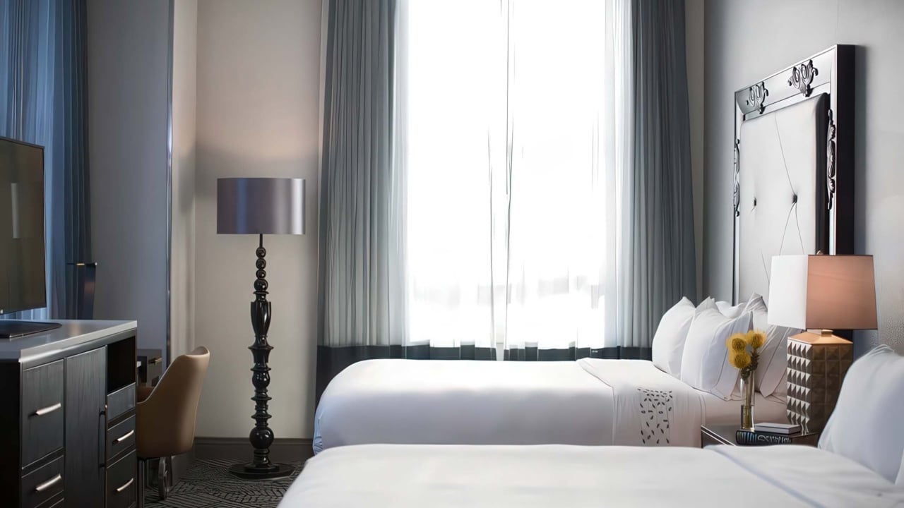 Accessible Double Room with two double beds and a desk