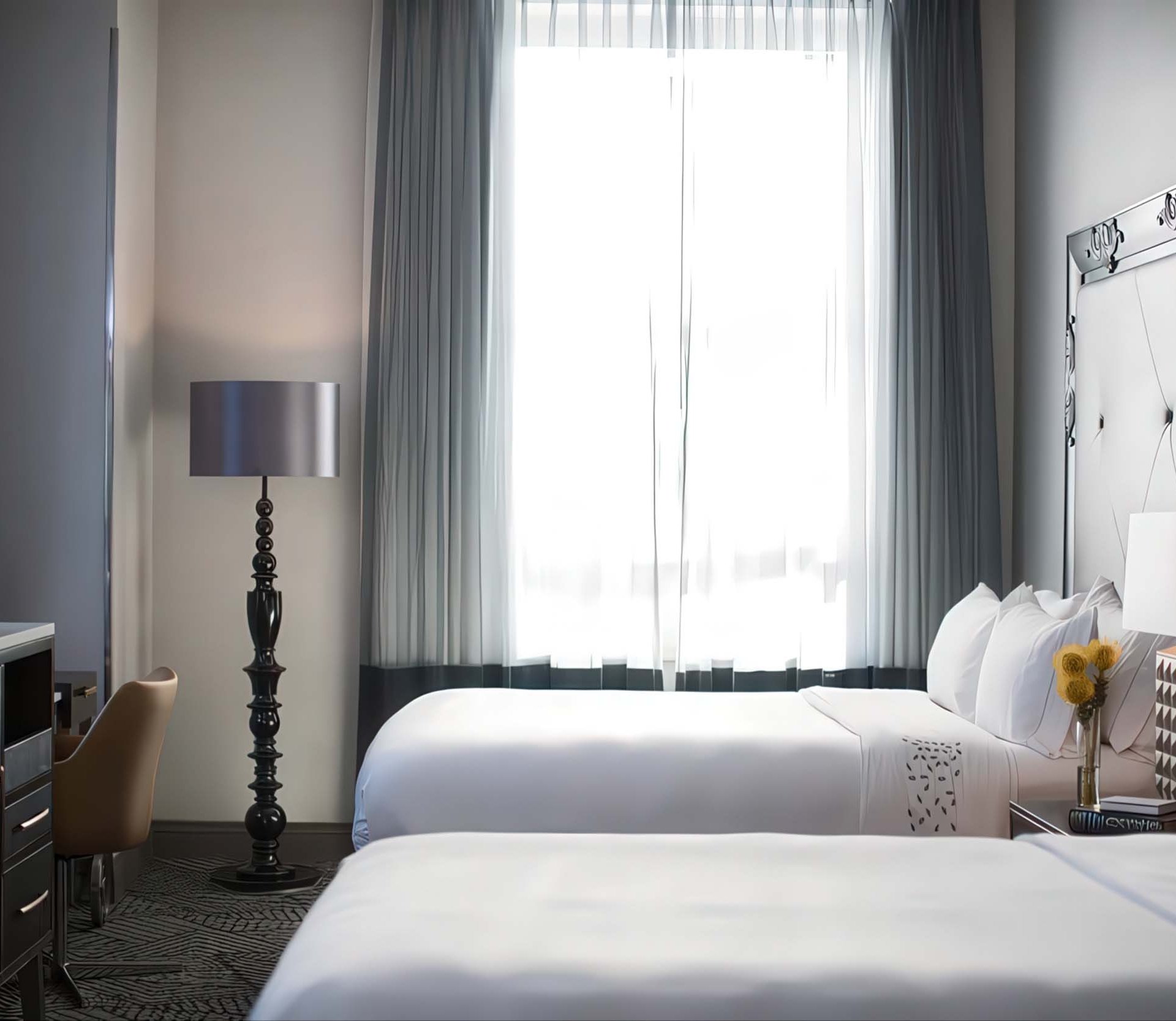 Accessible Double Room with two double beds and a desk