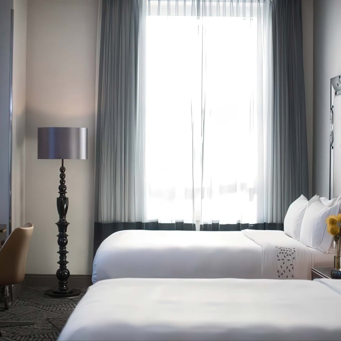 Accessible Double Room with two double beds and a desk
