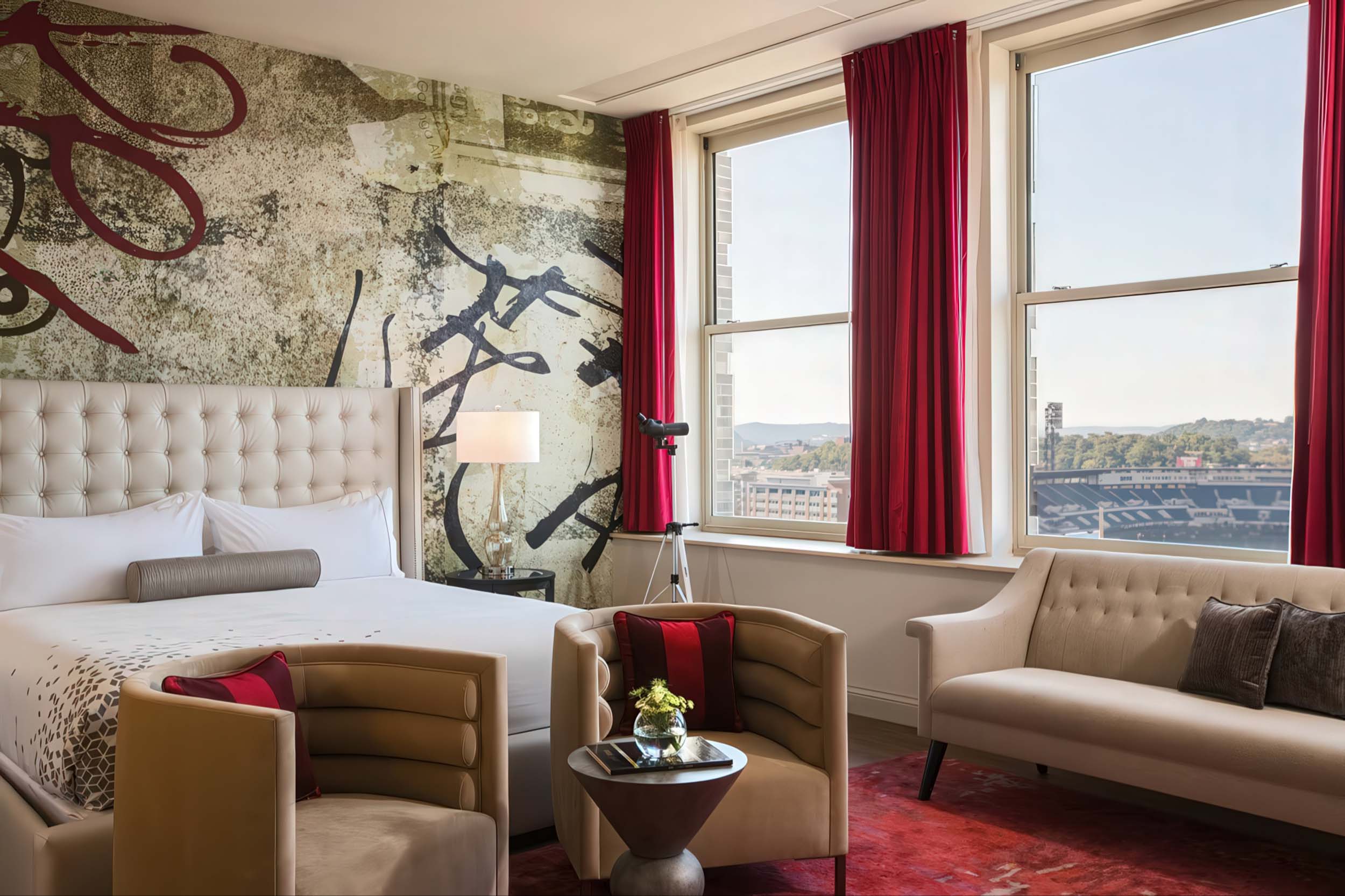 Concierge King Room with large windows and seating area